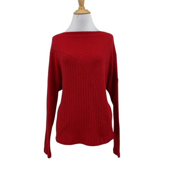 Michael Stars Sweater Womens S Small Red Dolman Sleeves Ribbed Knit Boat Neck - Picture 1 of 14